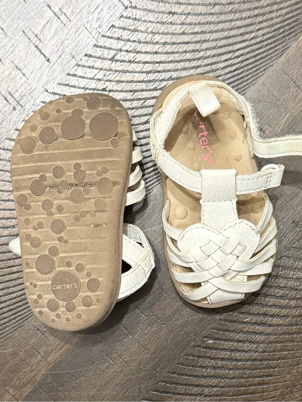 Carter's Cream Woven Heart Strap Sandals for Kids